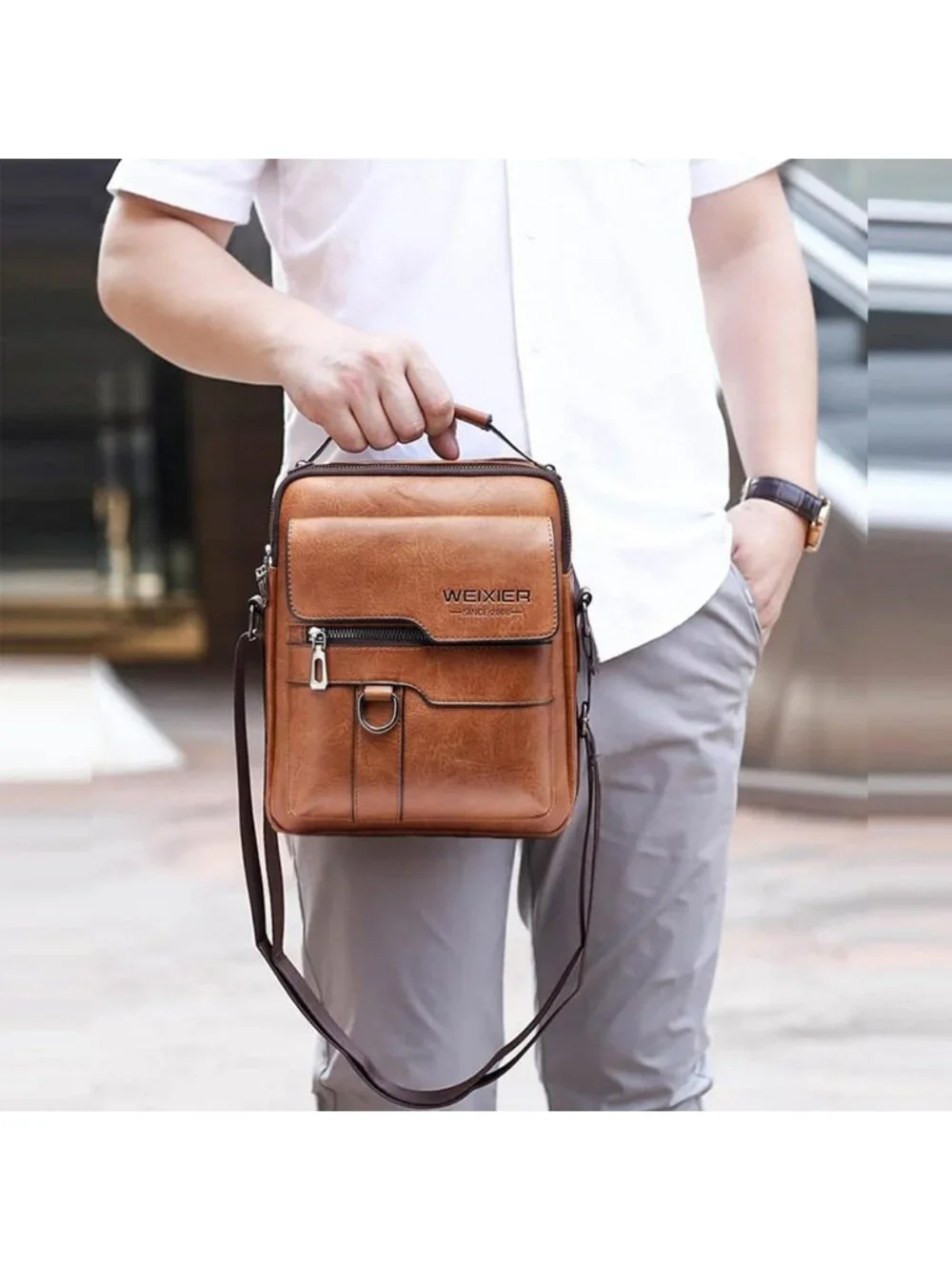 Vintage PU Leather Crossbody Messenger Bag for Men - Small Shoulder Satchel
